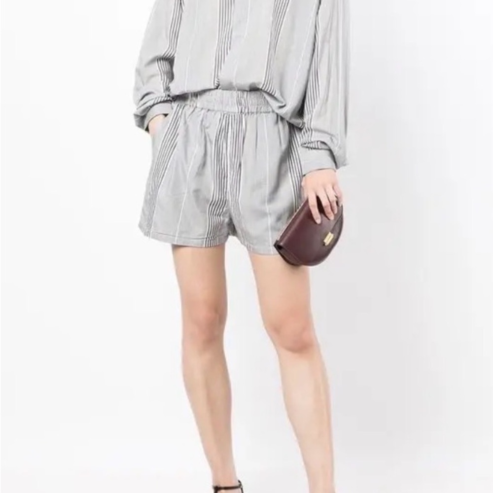 RtA Striped Elastic Waist Shorts Small Gray Viscose Cotton NWT $295